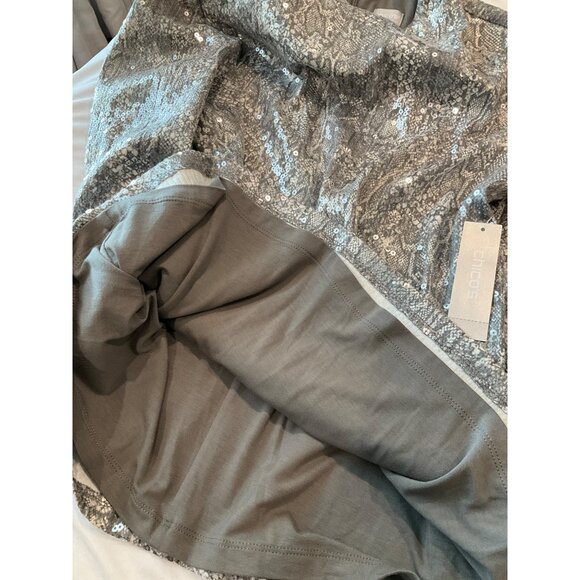 Chico’s Python Sequin Mock Top With Knit Pattern Slate Gray Size 2 Large NEW - Picture 5 of 6